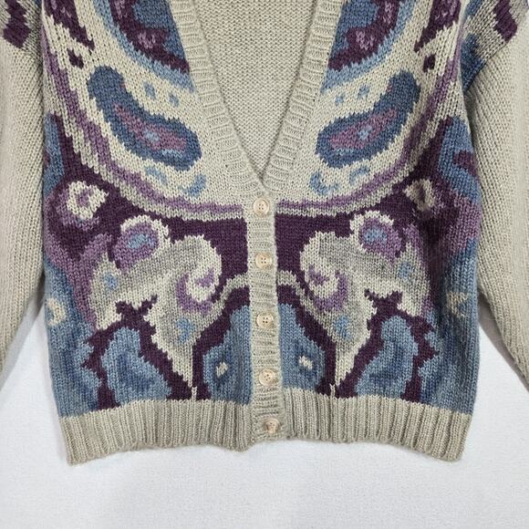 VTG Russ Mohair Wool Blend Cardigan Sweater L Gray Purple Cabincore Grandmacore - Picture 3 of 15